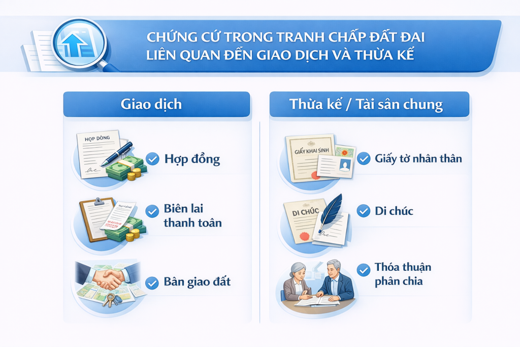 Chứng cứ trong tranh chấp đất đai liên quan đến giao dịch và thừa kế
