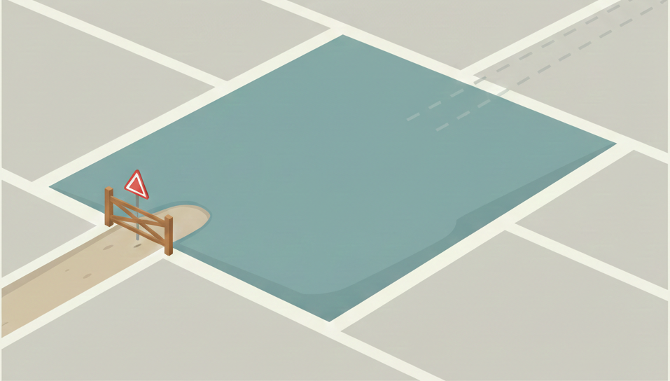 Nhận biết trường hợp cần giải quyết đất không có lối đi qua illustration minh họa mảnh đất bị vây bọc, không tiếp giáp đường công cộng và không có lối đi hợp lý.